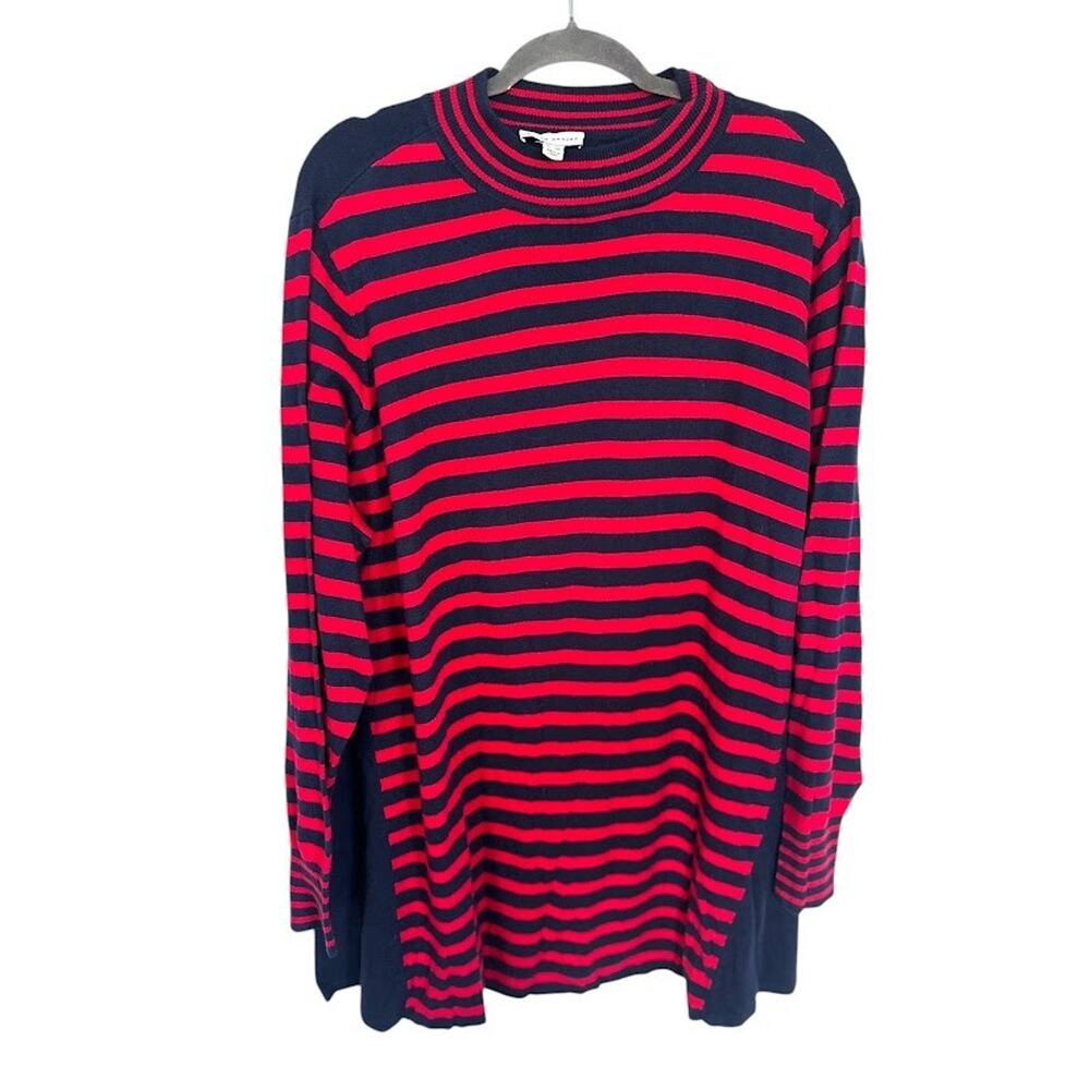 Susan Graver Tunic Sweater Size 3X Red Blue Striped Gold Button American Patriot